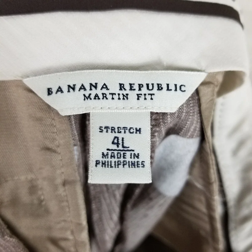 Banana Republic Trouser Pants Womens 4L Brown Pinstripe Martin Fit Linen Blend